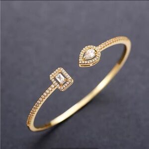 Swarovski Elements Gold over 925 Sterling Silver Adjustable Cuff Bracelet NEW